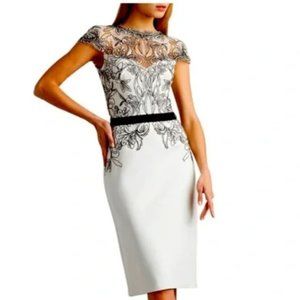 Tadashi Shoji Corded Lace Cap-Sleeve Cocktail Dress White Size 6